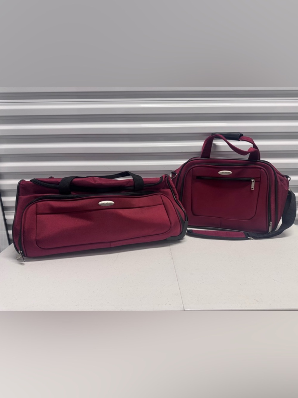 Samsonite 2-Piece Travel Set - Rolling Duffel & Boarding Bag - Burgundy NWOT